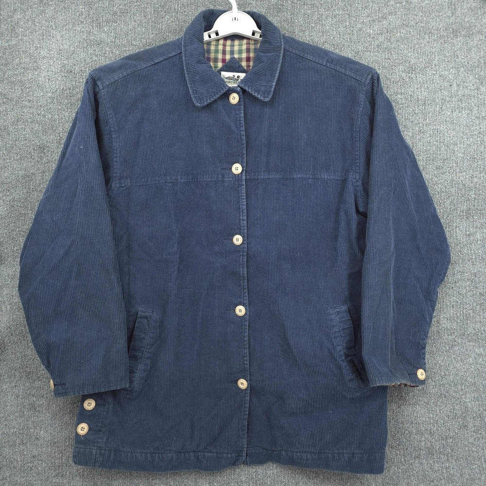 Northern Reflections‎ Jacket Womens L Blue Corduroy Plaid Lined Button Front